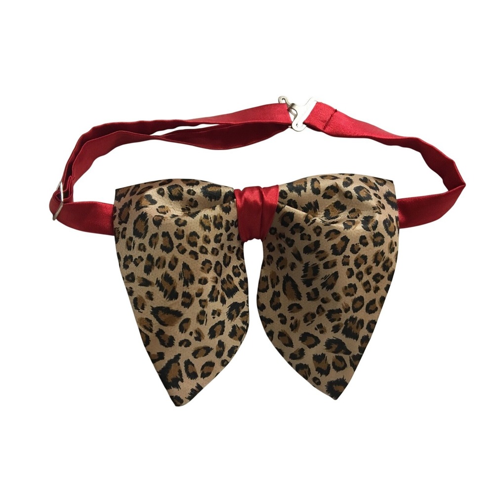 Oversized Black/Brown/Red Leopard Bow tie Vintage style 70s Wedding Prom Gift - Picture 3 of 3